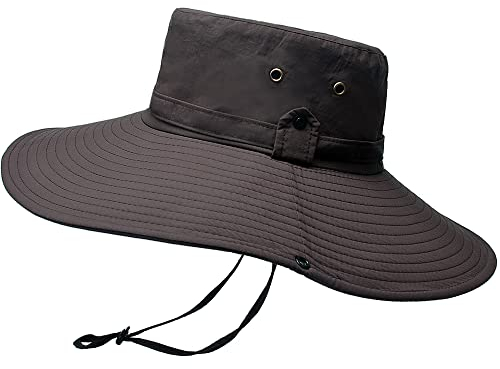 WANYI 360°Sonnenhut Herren UV Schutz 12CM Breite Krempe Safari Hut Sommer Outdoor Fischerhut Buschhut Gartenhut Buschhut Hiking Bucket Hat Boonie Hat Wasserdicht Wanderhut Anglerhut (Braun)
