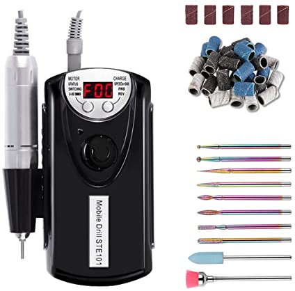 Ayage Fresa per Unghie Professionale 30000 Giri/min Elettrico Lima per Unghie Fresa Portatile Lime Unghie Veloce Nel Rimuovere il gel Adatta Manicure e Pedicure Togli Cuticole Unghie, Nero