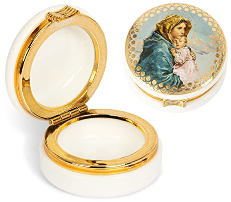 NKlaus Rosenkranz Etui Kunststoff Motiv Madonna mit Kind Dose 5x2,4cm Schatulle 2553