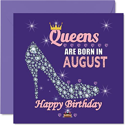 Geburtstagskarten Frauen – Queens Are Born In August – Happy Birthday Cards Ehefrau Freundin Mutter Tochter Schwester Oma Tante Großmutter Freund 145 mm x 145 mm humorvolle Grußkarten Geschenkideen