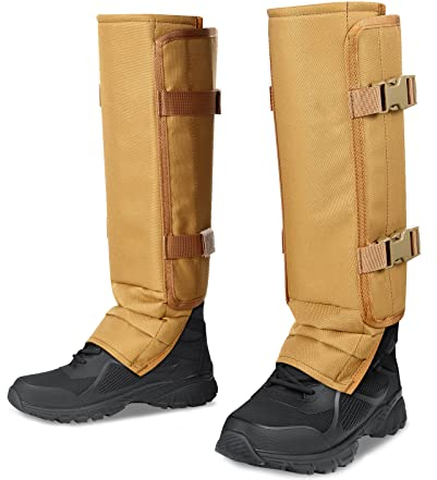LUCKY CLOVER Schlangengamaschen, wasserdichter Schlangenschutz, Schlangensichere Gamaschen für Männer und Frauen, verstellbare Größe Schlangen-Chaps für Jagd Wandern und Bauernhofarbeiten (Khaki)