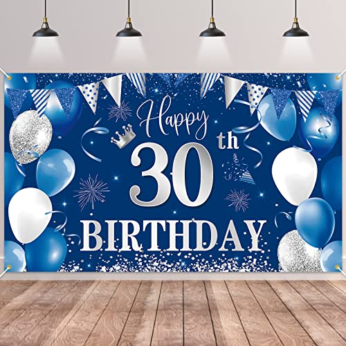 30.Geburtstag Banner Blau,BTZO 30.Geburtstag Frauen,Deko 30 Geburtstag Mädchen,30 Geburtstag Hintergrund Banner für 30 Party Geburtstagsdeko