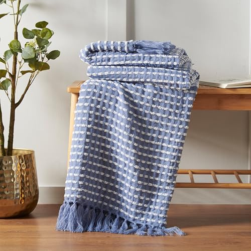 Catherine Lansfield Stab Stitch 125x150 cm Blanket Throw Blue