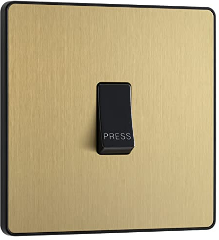 BG Electrical Single Retractive Press Switch, Screwless Front Plate, Round Edges, 1 Way, Evolve, Satin Brass, 10A, PCDSB14B