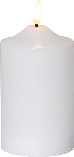 EGLO LED Kerze, Kerzenlicht flackernd mit Timer, batteriebetriebene Weihnachtsdeko mit Flamme, künstliche Stumpenkerze aus Echtwachs in Weiß, elektrische Wachskerze warmweiß, 15 cm