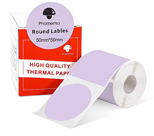 Phomemo M110 M108 M100 M120 M200 M220 M221 Label Maker Round Circle Label - Thermal Printer Labels for Price, Name, Address, Logo, Barcode, 50mm*50mm, Purple (1 Roll)