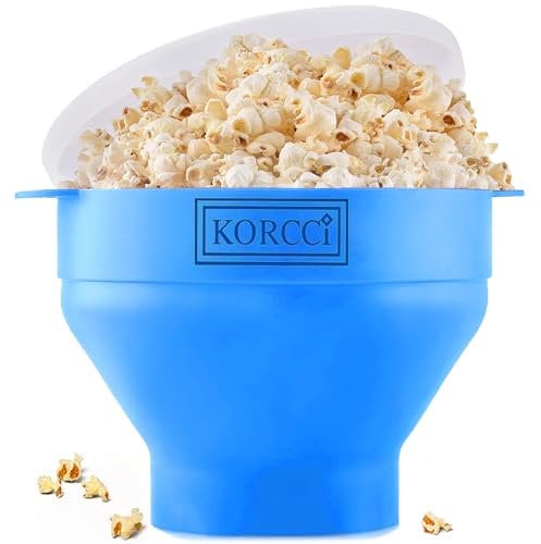 The Original Korcci Microwaveable Silicone Popcorn Popper, Microwave Popcorn Popper, Collapsible Microwave Popcorn Maker Bowl, No Oil Required, Use In Microwave, Dishwasher Safe (Light Blue)