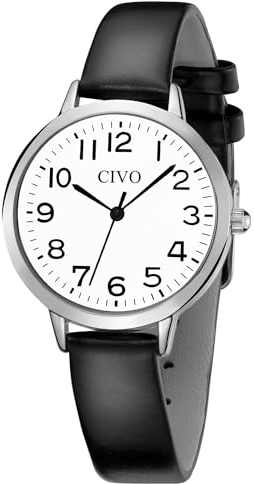 CIVO Damenuhr Schwarz Leder Klassisch Schwarz Quarz Analog Armbanduhr Damen Wasserdicht Minimalistische Elegante Kleid Geschenke Uhren fur Frauen Damen