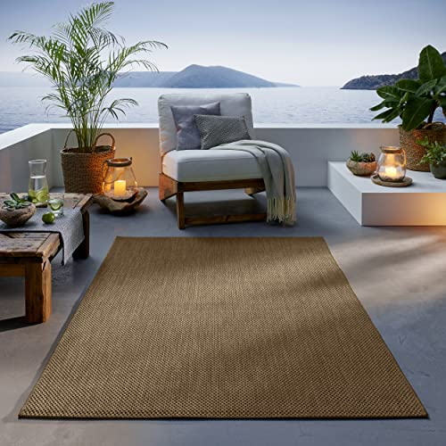 TacaHome Outdoor Teppich I UV-Stabil Für Drinnen und Draußen I Terrasse Balkon Garten Wohnzimmer Badezimmer Küche Flur Läufer | 67 x 180 cm Braun