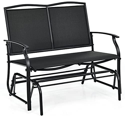 COSTWAY 2-Person Outdoor Glider Bench, Patio Double Swing Gliding Chair Loveseat, Steel Frame Fabric Garden Relax Rocking Chair for Balcony, Porch, Backyard and Poolside (Black)
