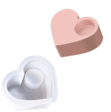 Feliciay Herz Kerzenhalter Silikonform Tablett, 3D Kerzenhalter Silikonform Teelichthalter, Resin Zement Gießform Kerzenständer Formen für Handwerk Gipszement Gussformen(Großer Seitenkreis)