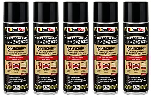 Isolbau Lot de 5 flacons de colle en spray 500 ml – Colle extra forte pour bricolage et industrie – Spray adhésif pour mousse, bois, tissu, cuir, feutre, etc
