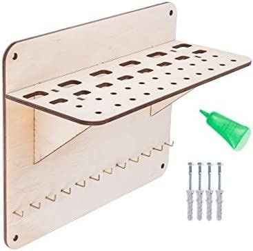 WooDeeDoo Garage Tool Pegboard Rack Organiser with 12 Hooks and Shelf - Birch Plywood 37.5 x 15.5 x 30 cm - Unfinished Paintable Board for Workshop Storage DIY Decoration Craft or Utility Use