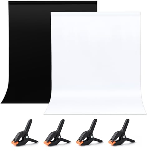UTEBIT White and Black Photography Backdrop,2-in-1 Double Sided Black/White Screen photo backdrop for Photoshoot for Video Studio with 4 Spring Clamps, Cool iron (2 * 3m)