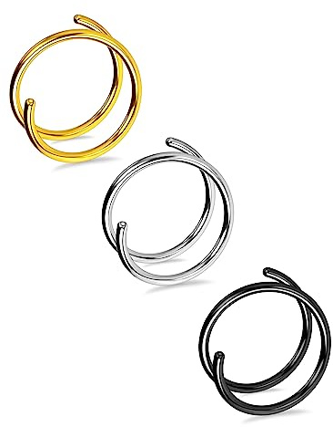 Melighting 20G Spirale Nasenringe 316L Edelstahl Nasenpiercing Hoop 8mm Doppel Nasenringe für Einzelpiercings Körperschmuck, Edelstahl Kupfer