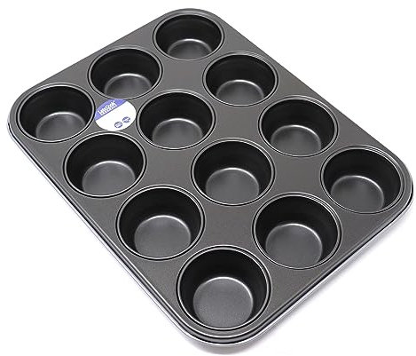 Lets Cook Cookware - 12 Hole Non Stick Muffin Cupcake Tin, for Baking Muffins, Yorkshire Puddings, Cupcakes, Tarts & Mince Pies, Made in Britain