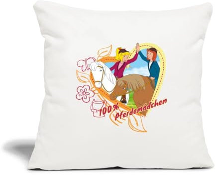 Spreadshirt Bibi Und Tina Pferdemädchen Herz Kissenbezug 45 x 45 cm, One Size, Naturweiß