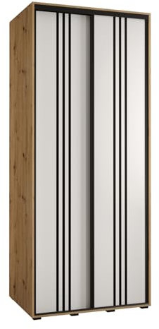 MEBLE KRYSPOL Davos 6 120 Schlafzimmerschrank mit Zwei Schiebetüren - Moderner Kleiderschrank mit Kleiderstange und Regalen - 235,2x120x60 cm - Artisan Weiß Schwarz