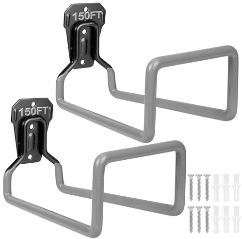 PeoMev 2PCS Wall Mount Metal Hose Hanger - Heavy Duty Garden Hose Rack for Outside Storage