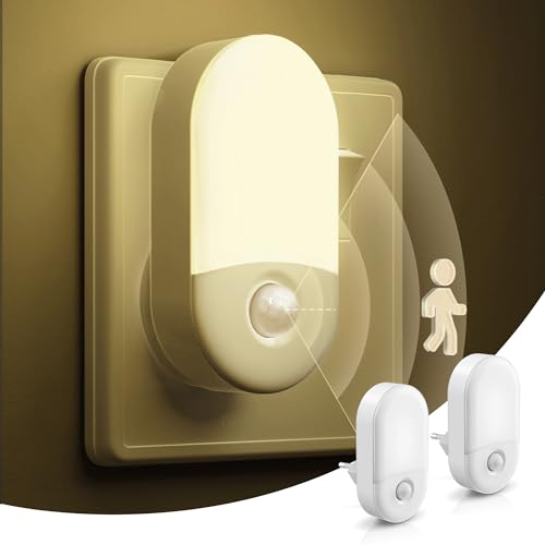 LOHAS-LED Nachtlicht mit Bewegungsmelder [2 Stück], Nachtlicht Steckdose Warmweiß 3000K, Helligkeit einstellbar, LED Nachtlicht Bewegungsmelder Steckdose für Treppenaufgang, Schlafzimmer, Flur
