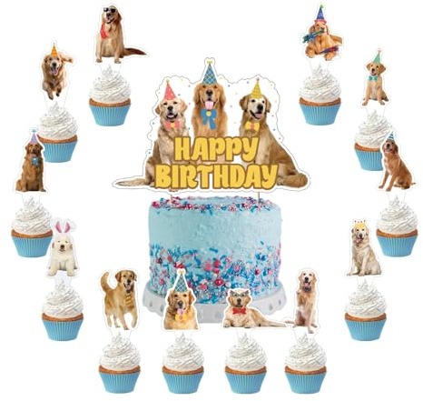25 Pcs Golden Retriever Kuchen Dekorationen Golden Retriever Kuchen Topper Cupcake Toppers für Golden Retriever Hund Geburtstag Dekorationen Golden Retriever Party Dekorationen