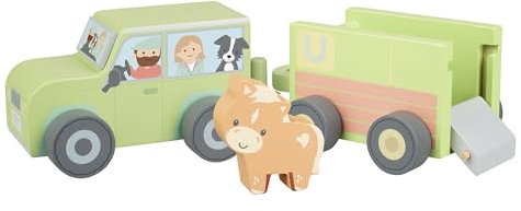 Orange Tree Toys Farm 4x4 Truck and Horsebox Wooden Toy - Pull Along and Push Toy Animal Vehicles, Baby and Toddler Toys - Fun Educational Small World Toys, Early Development & Activity Toys