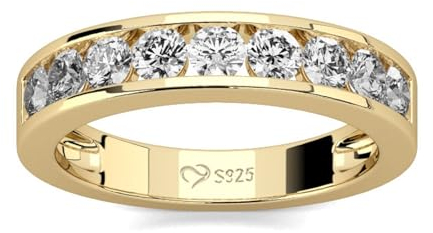 Jeulia 925 Sterling Silber Ring Damen Gelbes Gold Verlobungsring Ewigkeitsringe Eheringe Zirkonia Kristall Damenring zum Jubiläum, Weihnachten, Valentinstag (Klassischer Rundschnitt, 58(18.5))