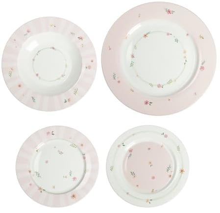 BRANDANI Polline Rosa Servizio Tavola Piatti Set 18 Pezzi Porcellana