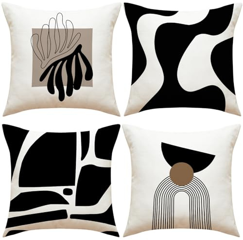 Kissenbezug 45x45 cm 4er Set Schwarz-Weiß-Zusammenfassung Deko Kissen Kissenhülle Outdoor Sofakissen Kissenbezüge Quadratische Leinen Dekokissen Zierkissenbezüge für Schlafzimmer Sofa Stuhl Bett Dekor