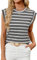 BellaDila Sommer Top Damen Ärmellose Tshirt Locker Rundhals Flügelärmel Oberteile Elegant Gestreift Tunika Bluse Tops für Frauen, A Gestreift Grau, XL