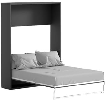 Vente-unique-Schrankbett - 160 x 200 cm - Manuelle vertikale Öffnung - Anthrazit & Holzfarben - Malina II