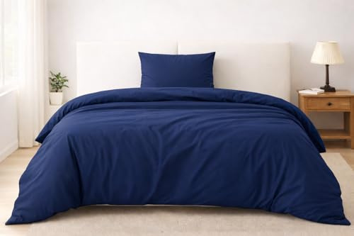 Softex Royal Bettwäsche 155x200 cm Mikrofaser – 2-teiliges Bettwäsche Set, ÖKO-TEX Zertifiziert, extra weich & bügelfrei, hautfreundlich, Bettbezug 155x200 + Kissenbezug 80x80 cm, Dunkelblau