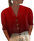 outlet leinenblusen tunika Damen Sommer große größen Bluse Damen Sommer weiß Einfarbig Baumwoll Leinen Stehkragen Kurzarm Button Down Musselin Tunika Damen Oberteile Hemd (Rot, XXL)