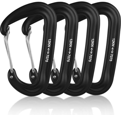 4 Stück Schwerlast Alu Karabiner, Karabiner Groß, Aluminiumkarabiner, Aluminium Schlüsselanhänger, Alu Karabinerhaken für Camping, Wandern, Angeln(Schwarz)
