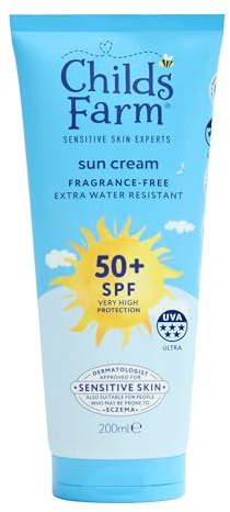Childs Farm Kids & Baby Sun Cream SPF 50+ | UVA & UVB Very High Protection | Extra Water Resistant | Fragrance Free | Suitable for Dry, Sensitive Skin, 200ml