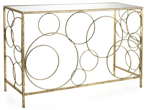 Baroni Home Table Console Rectangulaire avec Étagère en Miroir et Cadre en Métal Doré, Table Basse pour Salon et Chambre à Coucher, Petite Table Élégante 120x40x80 cm