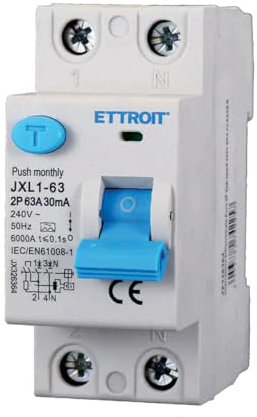 A2ZWORLD Interruttore Differenziale Puro Tipo A 30mA, RCCB Classe A 30mA 2P 63A, 1P+N 2 Poli 6kA 220V, Occupa 2 Moduli DIN
