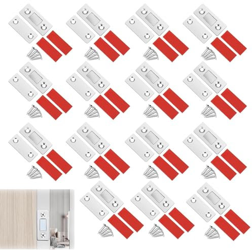 Cupboard Door Magnets, 15 Pack Ultra Thin Magnetic Door Catch Self Adhesive and Screw Catches Closure for Cabinets Drawer Furniture Door Closing, Silver
