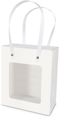 12 bustine Shopper Porta bomboniere per bomboniera con Finestra Trasparente | Varie Misure | Buste Open con Manici per Cerimonie (18x9x21 cm)