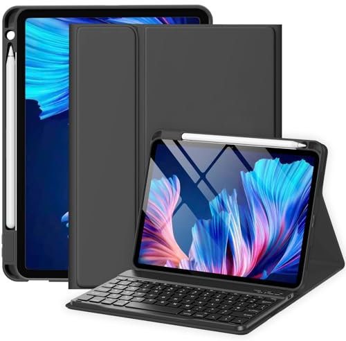 drivego Case with Keyboard for iPad Air 11 Inch (M3 2025/M2 2024), Detachable Keyboard Case for iPad Air 4th 5th generation 10.9 Inch Wireless Pencil Charging, Anti-fall Keycaps, UK Layout, Black