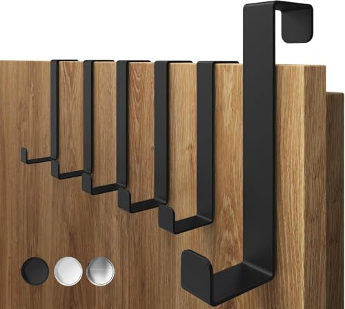 4smile Türhaken zum Einhängen, 6er Set, Fb. Schwarz | Kleiderhaken Tür, einzeln verwendbar, Flexible Haken zum Einhängen, stabile Türhakenleiste, universelle Türgarderobe