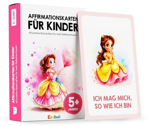 Edubini 48 Affirmationskarten Kinder - Umgang mit Gefühlen Lernen mit Gefühlskarten für Kinder [Pädagogisch Wertvoll] - Achtsamkeitskarten, Mutmacherkarten, Selbstbewusstsein stärken