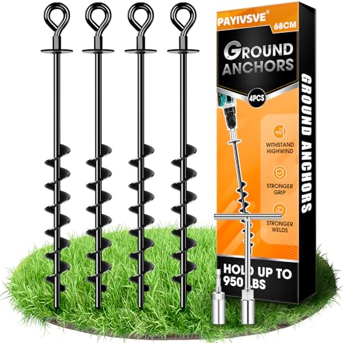 Ancrage robuste et entièrement vissé pour trampolines, auvents, balançoires, etc., 68 cm