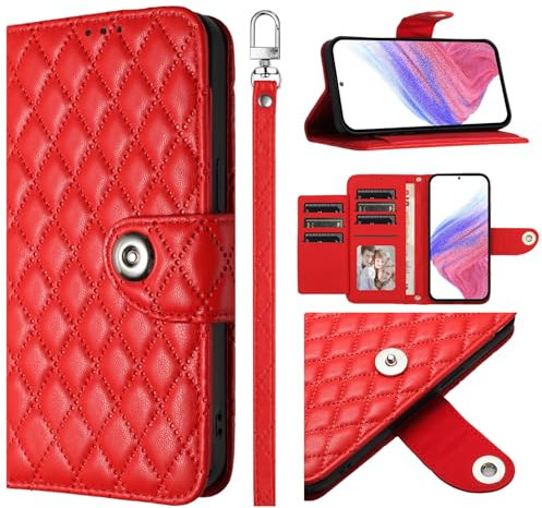 Jiajihua Custodia Compatibile con Wiko T60 4G,Compatibile con Wiko T60 4G Cordino Flip Stand Chiusura magnetica Slot per carte di credito Red