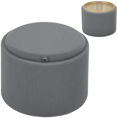 HOMCOM Sitzhocker mit Stauraum Hocker mit Deckel, Runder Fußhocker Polsterhocker Couchtisch mit Cord-Optik 56 x 56 x 42 cm Grau