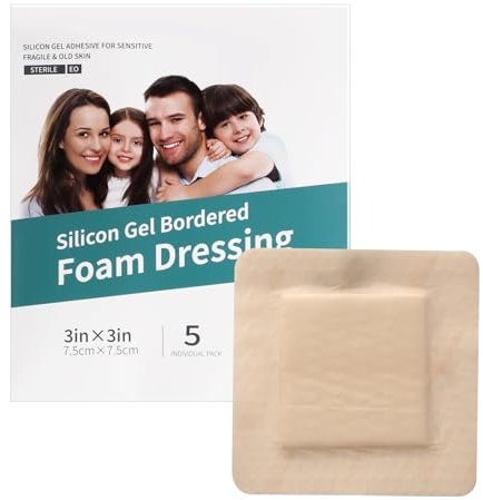 Apósitos de espuma de silicona, 5 unidades, adhesivos de gel de silicona, altamente absorbentes e impermeables, vendajes cuadrados para heridas de 7,5 x 7,5 cm