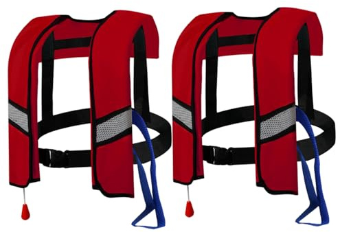 2pcs Automatische aufblasbare Schwimmweste Lebensjacken Automatische Inflation Nylon einstellbare Schnalle Schwimmweste mit reflektierenden Streifen tragbarer Wassersportweste (One Size), rot
