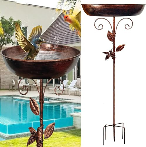 Vogeltränke Stehend, 30 x 80 cm Ultra Rostfrei Robust Langlebig Vogelbad Garten Metall Vintage Vogeltränke Futter Metal Bird Bath for Outside Groß Frostsicher Winterfest Vogeltränke