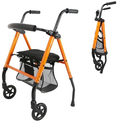 Leichter zusammenklappbarer Gehwagen für Erwachsene, höhenverstellbar mit bequemem Kissen und praktischer Einkaufstasche, ideal für Rehabilitation und Mobilitätsunterstützung