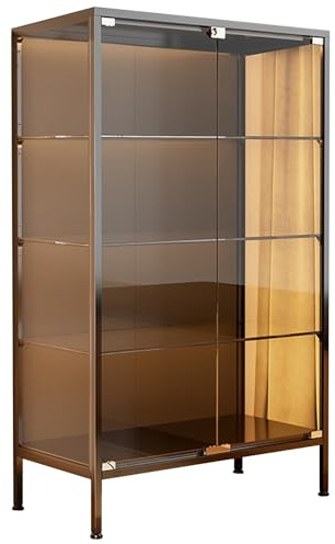 Vitrine en Verre à 4 Niveaux avec Deux Portes en Verre Trempé, Armoire à Curiosités avec Éclairage LED et Étagères Réglables, for La Maison(Black,60cm/23.6in)
